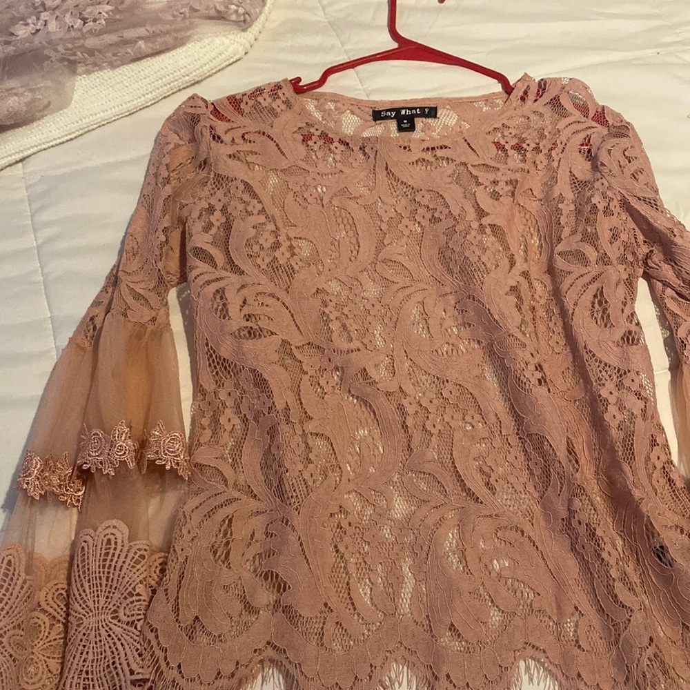 Blush pink lace blouse